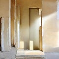 Watercolor of stack of gypsum boards in a home renovation site