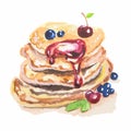 Watercolor stack of pancakes.