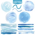 Watercolor stains,brushes .Blue ocean,sea,sky Royalty Free Stock Photo