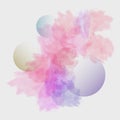 Watercolor stains with three transparent bubbles