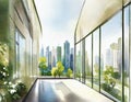 Watercolor of Step into a new with a vision of sustainable living that blends technology and green