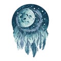 A watercolor sticker of a dreamcatcher made of stars. AI-Generated.