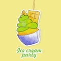 Watercolor sticker of pistachio ice cream