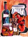 Watercolor still life with autumn harvest