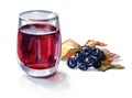 Watercolor still-life from berry and glassful of drink Royalty Free Stock Photo