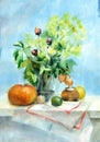 Watercolor still life bouquet with vegetables.