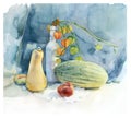 Watercolor still life with fruit. Royalty Free Stock Photo