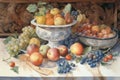 Watercolor Still Life of Fruits AI Generative