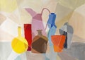 Watercolor still life with jugs, jars and glasses Royalty Free Stock Photo