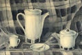 Watercolor still life of a teapot