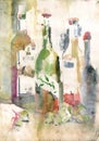Watercolor still life with wine bottles Royalty Free Stock Photo