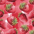 Seamless pattern of bright yand painted watercolor strawberries