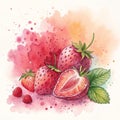 Watercolor Strawberries with Raspberries, Watercolor, Fruitart Royalty Free Stock Photo