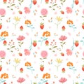 watercolor strawberry ansd florals pattern design seamless texture artwork