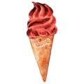 Watercolor strawberry cherry ice-cream waffle sweet dessert isolated