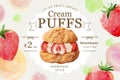 Watercolor strawberry cream puff ad
