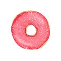 Watercolor strawberry donut with frosting and sprinkles