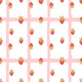 watercolor strawberry dreams pattern with pink stripes and white background seamless design Royalty Free Stock Photo