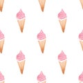 Watercolor strawberry ice cream seamless pattern Royalty Free Stock Photo