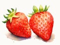 Watercolor Strawberry Isolated, Aquarelle Red Sweet Berries, Creative Watercolor Strawberries on White Royalty Free Stock Photo