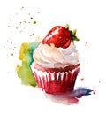 Watercolor strawberry muffin