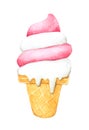 Watercolor Strawberry Vanilla Ice Cream on white background