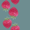 Watercolor strawberry vertical pattern on blue-grey background