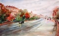 Watercolor street sight illustration. Kiev city. Ukraine