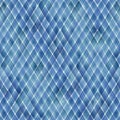 Watercolor stripe diagonal plaid seamless pattern. Blue stripes on white background Royalty Free Stock Photo