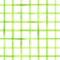 Watercolor stripe plaid seamless pattern. Green stripes on white background