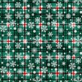 Watercolor stripe plaid seamless pattern. Red green stripes and white snowflakes