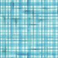 Watercolor stripe plaid seamless pattern. Teal blue turquoise stripes background Royalty Free Stock Photo