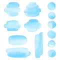 Light blue watercolor brush strokes, round paint spots