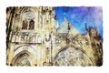 Watercolor style and abstract illustration of ancient gothic cathedral