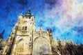 Watercolor style and abstract illustration of ancient gothic cathedral