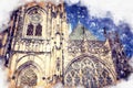 Watercolor style and abstract illustration of ancient gothic cathedral