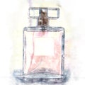 watercolor style and abstract illustration of vintage perfume bottle.