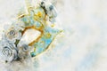 watercolor style and abstract image of elegant venetian, mardi gras mask.