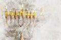 watercolor style and abstract image of jewish holiday Hanukkah with menorah & x28;traditional candelabra Royalty Free Stock Photo