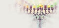 watercolor style and abstract image of jewish holiday Hanukkah with menorah & x28;traditional candelabra