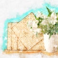 watercolor style and abstract image of Pesah celebration concept & x28;jewish Passover holiday& x29;.