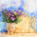 watercolor style and abstract image of Pesah celebration concept & x28;jewish Passover holiday& x29;.