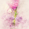 watercolor style and abstract image of vintage pastel tulips.