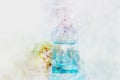 watercolor style and abstract image of vintage perfume bottle.