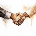 Watercolor-Style a African and American handshakes with White Background