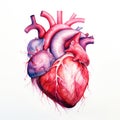 Watercolor-Style anatomical human heart Illustration with White Background Royalty Free Stock Photo