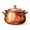 Watercolor-Style antique copper pot with White Background