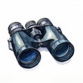 Watercolor-Style a Black Binoculars with Rubber Grip with White Background Royalty Free Stock Photo