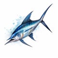 Watercolor Style Blue Marlin Fish Clipart On White Background Royalty Free Stock Photo