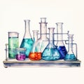 Watercolor-Style chemical laboratory glassware Illustration with White Background Royalty Free Stock Photo
